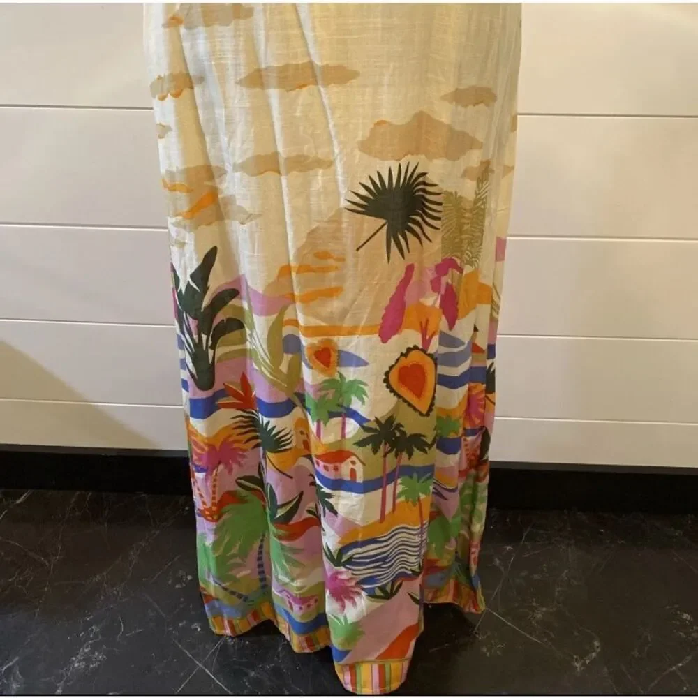 True Destinations Maxi Dress Palm Scenic Strapless Coverup Tropical Women M New - Picture 3 of 10